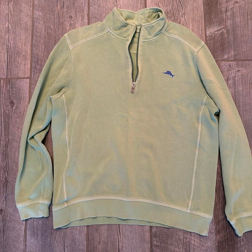 Green quarter zip sweatshirt with embroidered logo